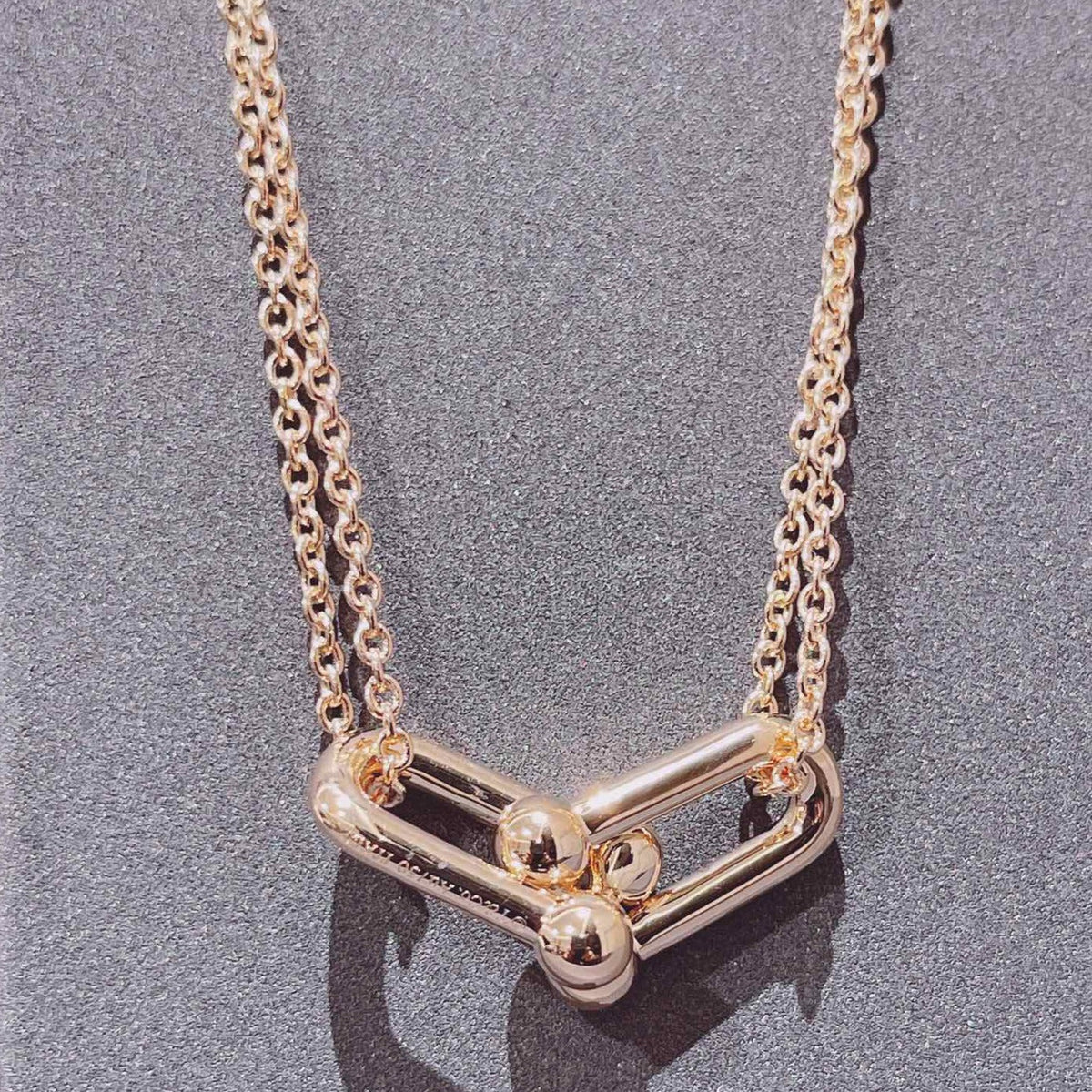 TIFFANY HARDWEAR DOUBLE LINK PEDANT PINK GOLD NECKLACE
