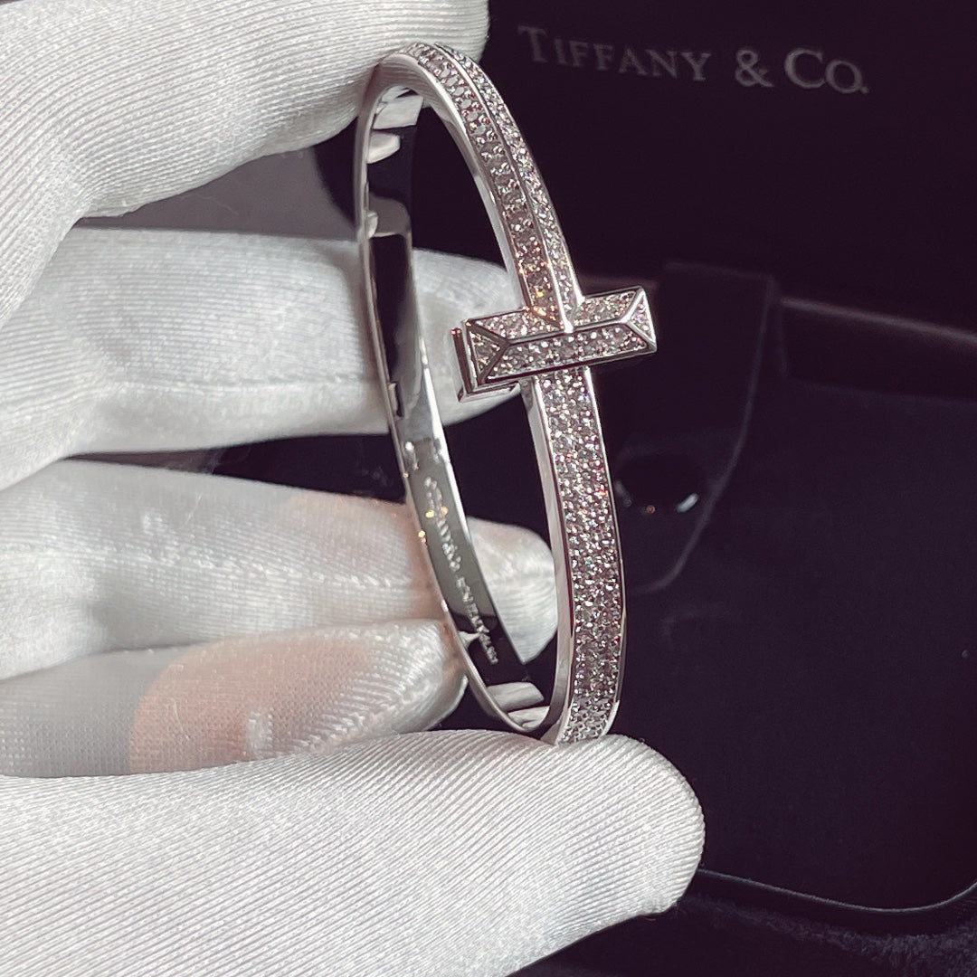 TIFFANY T1 WIDE HINGED BANGLE DIAMOND PAVED BRACELET