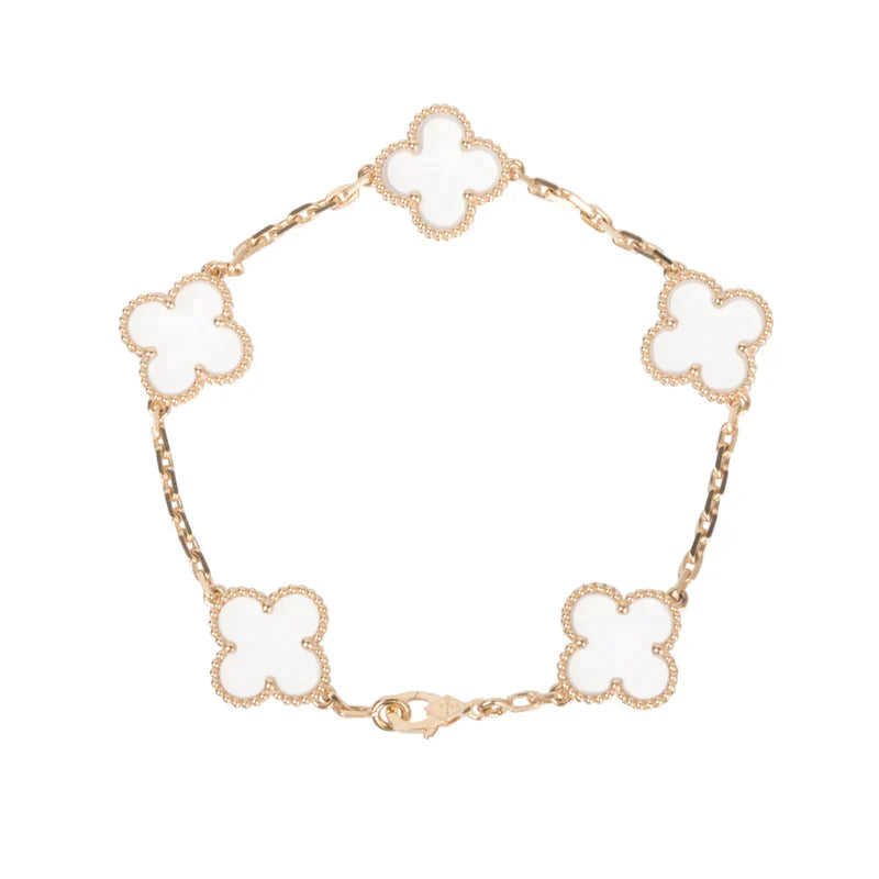Van Cleef & Arpels CLOVER 5 MOTIF ROCK CRYSTAL PINK GOLD BRACELET